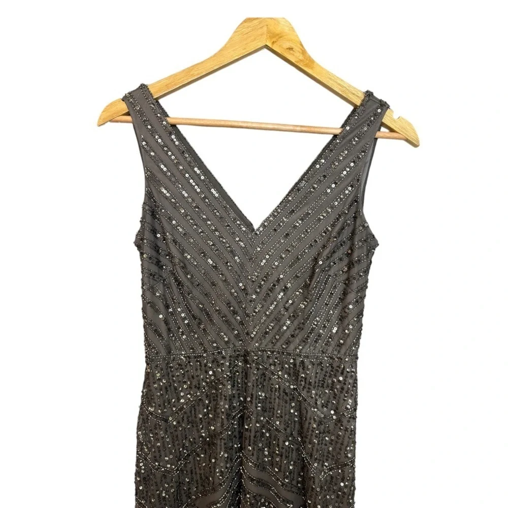 Adrianna Papell Gown Formal Dress Maxi- Sleeveless V-Neck Beaded 0 - Picture 4 of 8